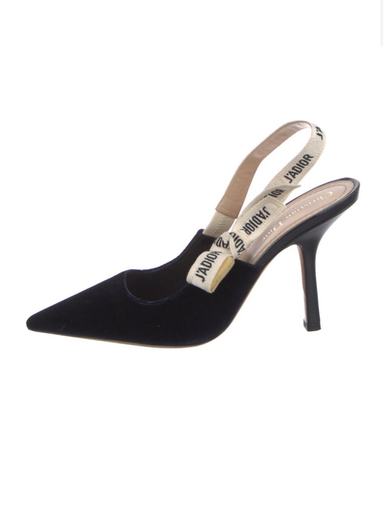 Dior Black Velvet Slingback Pumps With Beige J'adior Strap